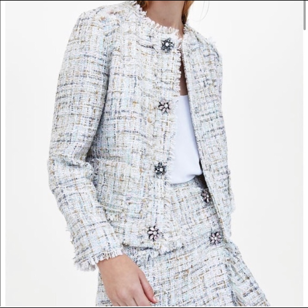 Zara Tweed Jacket with Crystal Button